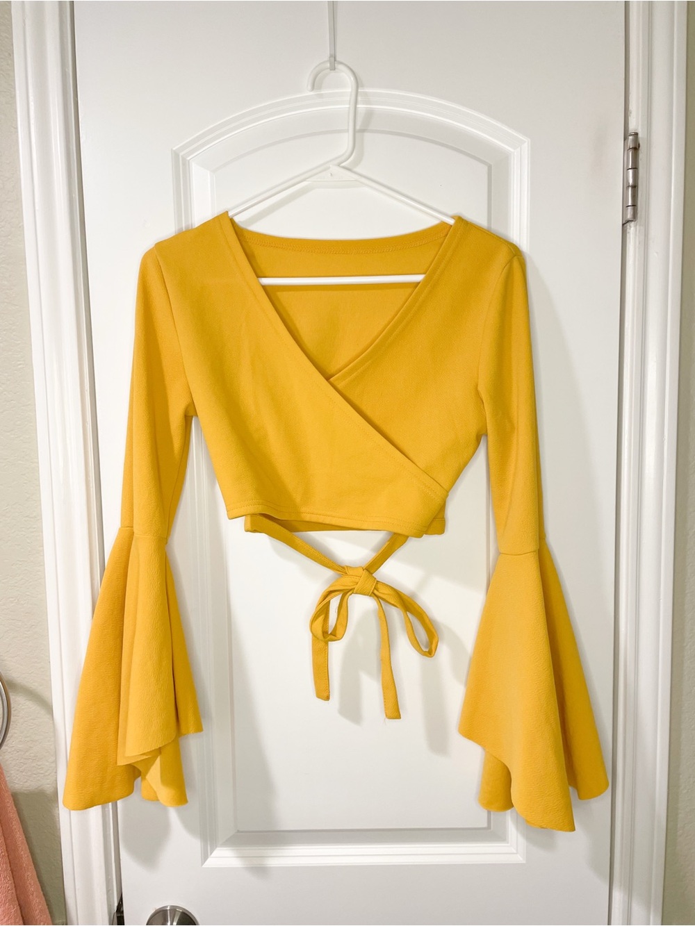 SHEIN Yellow Cropped Bell Sleeve Top